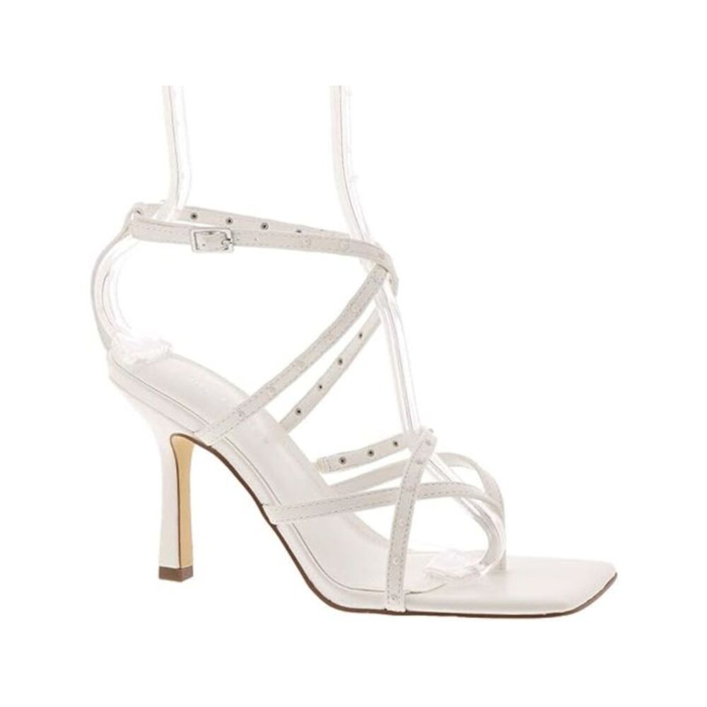MARC FISHER Womens White Bossi Square Toe Stiletto Heeled Thong Sandals 8 M